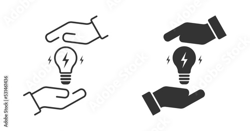 Save electricity symbol. Bulb in hands icon. Vector illustration.