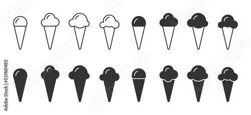 Ice cream cone icons set. Vector illustration.