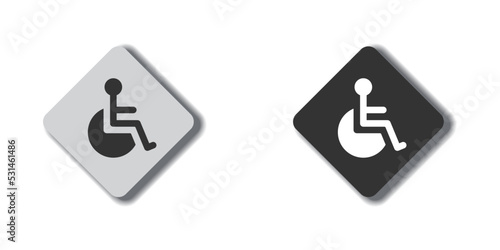 Wheelchair icon on a flat button with shadow under it. Vector illustration.