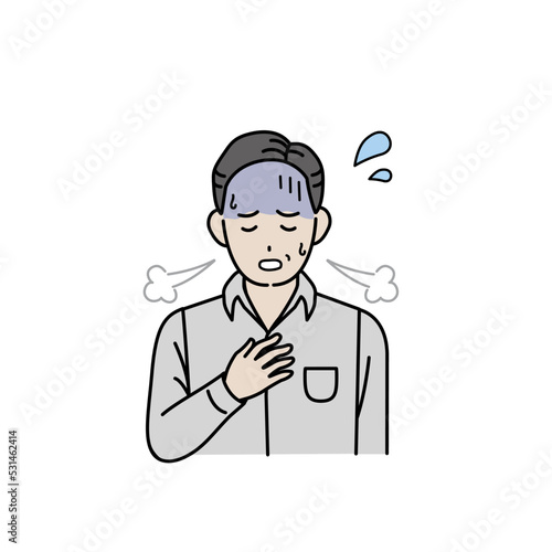 息が苦しい中年の男性 呼吸がつらい 肺気胸 喘息 呼吸困難 症状 イラスト
