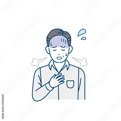 息が苦しい中年の男性　呼吸がつらい　肺気胸　喘息　呼吸困難　症状　イラスト