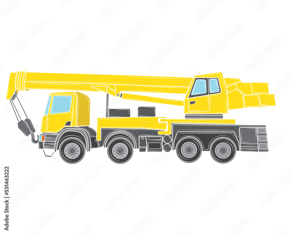 Construction crane on the basis of a car. Heavy special transport. Vector illustration. Construction crane on the basis of a car. Heavy special transport. Vector illustration.