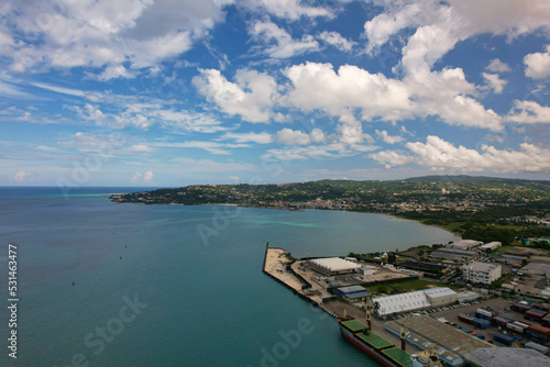 Aerial view of port Montego bay, cargo terminal for general, tanker and container cargo