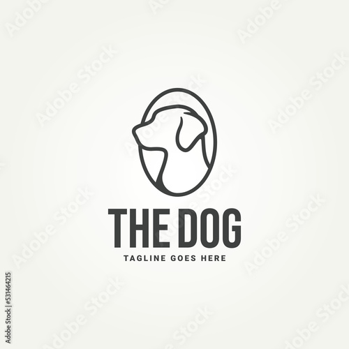 minimalist dog logo line art badge icon logo template vector illustration design. simple modern dog head inside the circle emblem logo concept