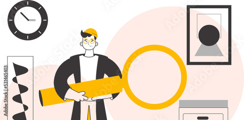 Wallpaper Mural The guy is holding a magnifying glass in his hands. Minimalistic linear style. Vector illustration. Torontodigital.ca