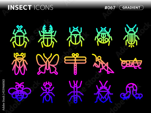 昆虫に関連するグラデーションスタイルのアイコンセット_067