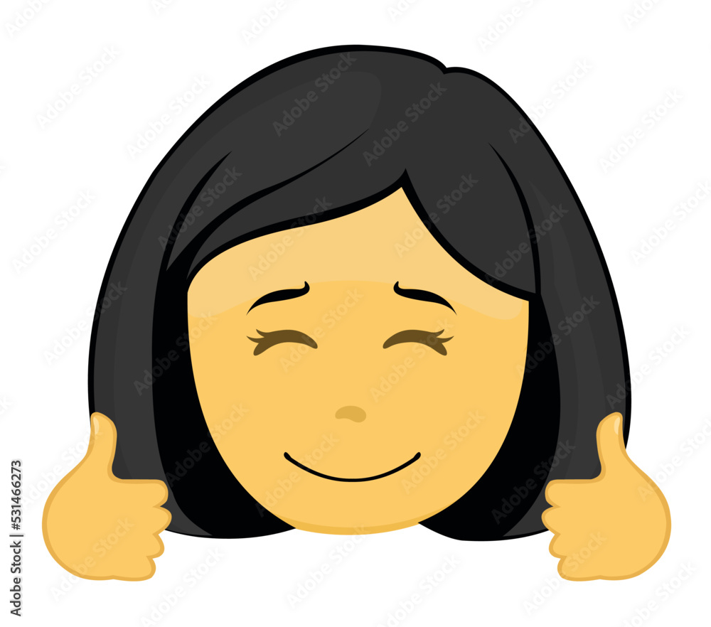 Vector emoji illustration of a yellow cartoon girl, with her hands with