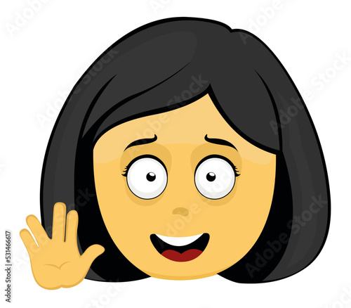 Vector emoji illustration of a yellow cartoon woman doing the classic vulcan salute with her hand