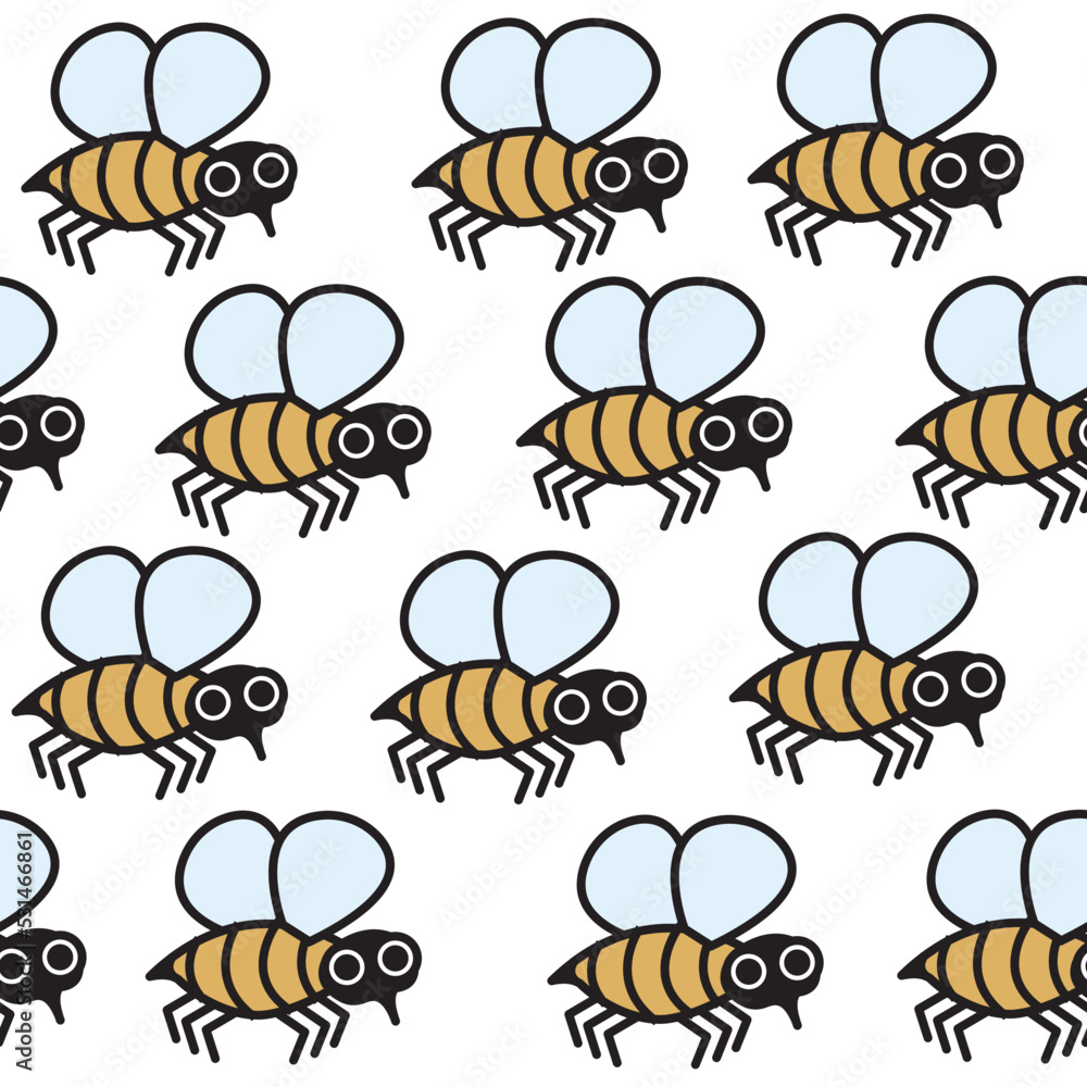 Cute bees in cartoon style. Seamless pattern. Vector baby illustration.
