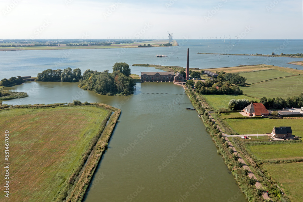 Aerial from the Wouda Pumping station near Lemmer in Friesland the Netherlands