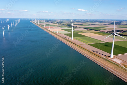 Aerial from wind turbines in the IJsselmeer in Friesland  in the Netherlands photo