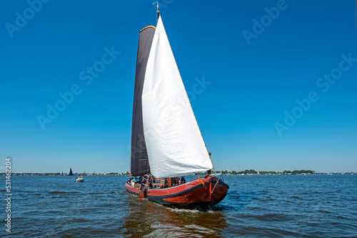 Traditional Frisian wooden sailing ship in a yearly competition in the Netherlands