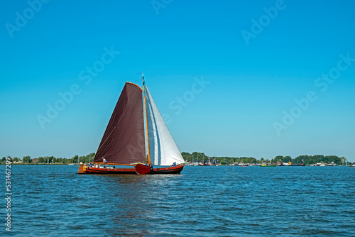 Traditional Frisian wooden sailing ship in a yearly competition in the Netherlands