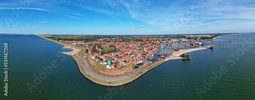 Aerial panorama from the traditional town Urk and the harbor in the Netherlands photo