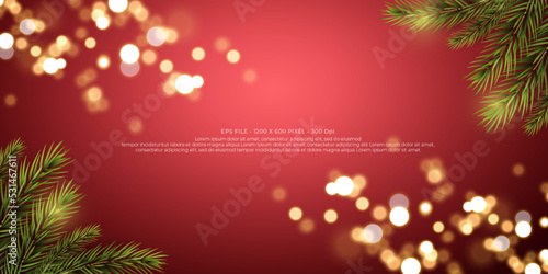 Realistic background with fir twigs and decorative lights suitable for christmas theme