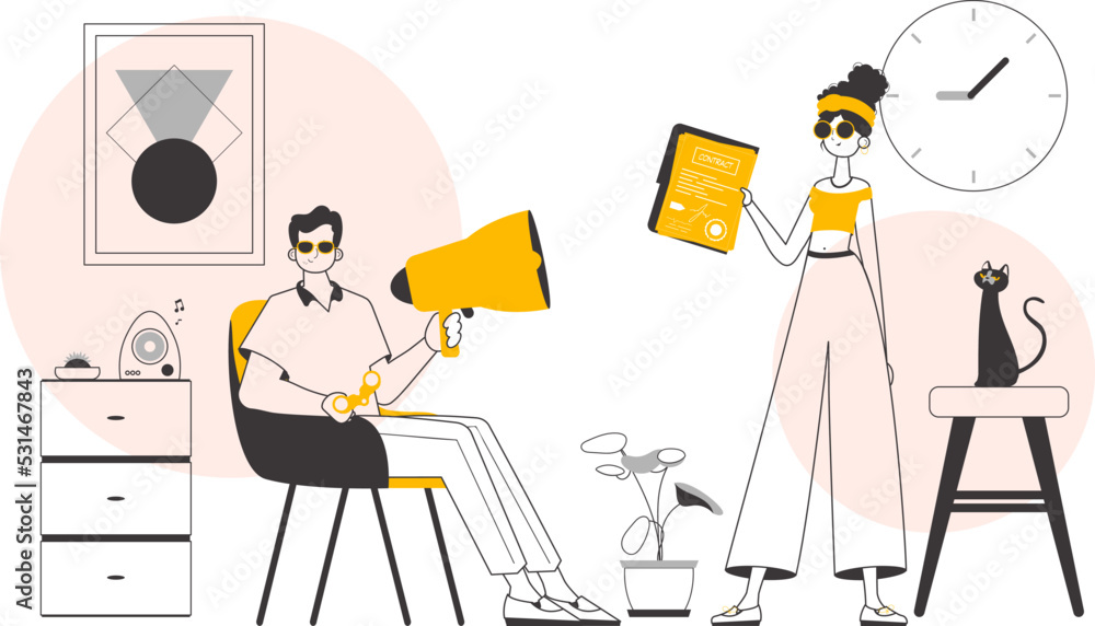 HR team. The concept of finding employees for work. Lineart minimalistic style. Vector.