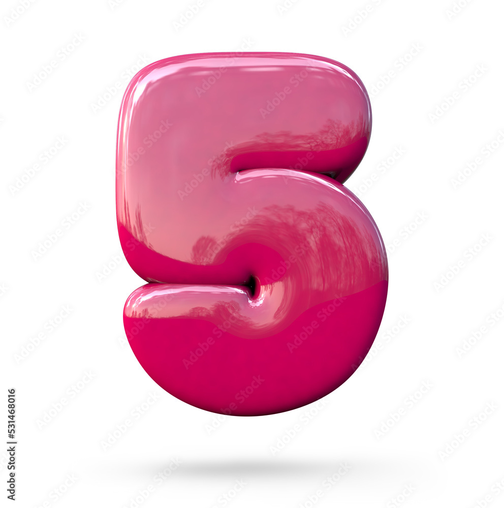 Balloon Number 5 isolated on white background. Glossy Balloon Number. 3D render of bubble Number. Air balloon number 3d. 3D rendering Balloon Number 5 isolated on white background. Glossy Balloon Number. 3D render of bubble Number. Air balloon number 3d. 3D rendering