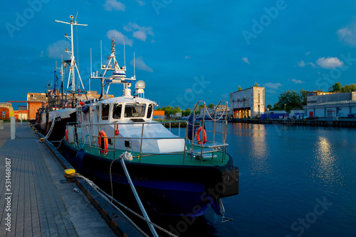 2022-06-02 view of harbor with yachts at mouth of Slupia. baltic sea, ustka, poland