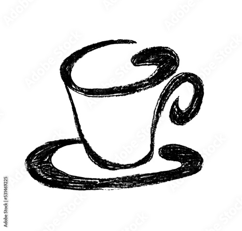 Stylized mug and saucer in black on a white background
