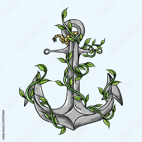 anchor ship hand drawn vector. sea rope, nautical old boat