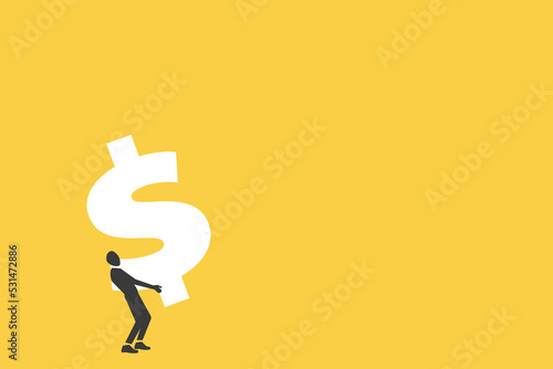 businessman carrying heavy big dollar. concept of investment , financial problem and funding.