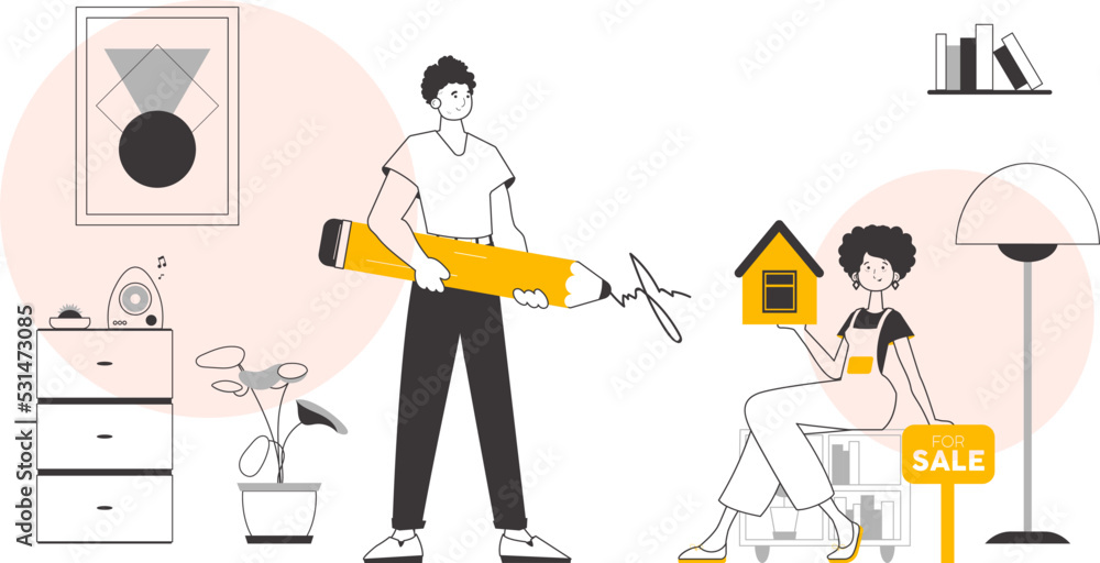 Realtor team. Linear trendy style. Vector. Realtor team. Linear trendy style. Vector.