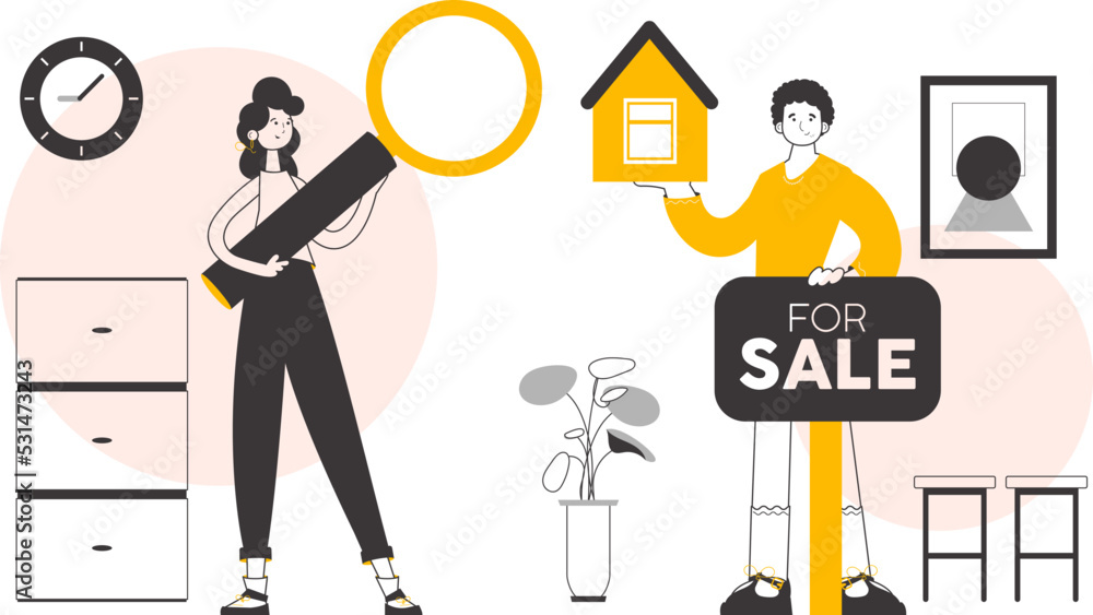 Realtor team. Minimalistic linear style. Vector. Realtor team. Minimalistic linear style. Vector.