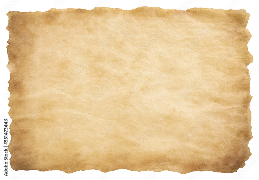 old parchment paper sheet vintage aged or texture isolated on white background