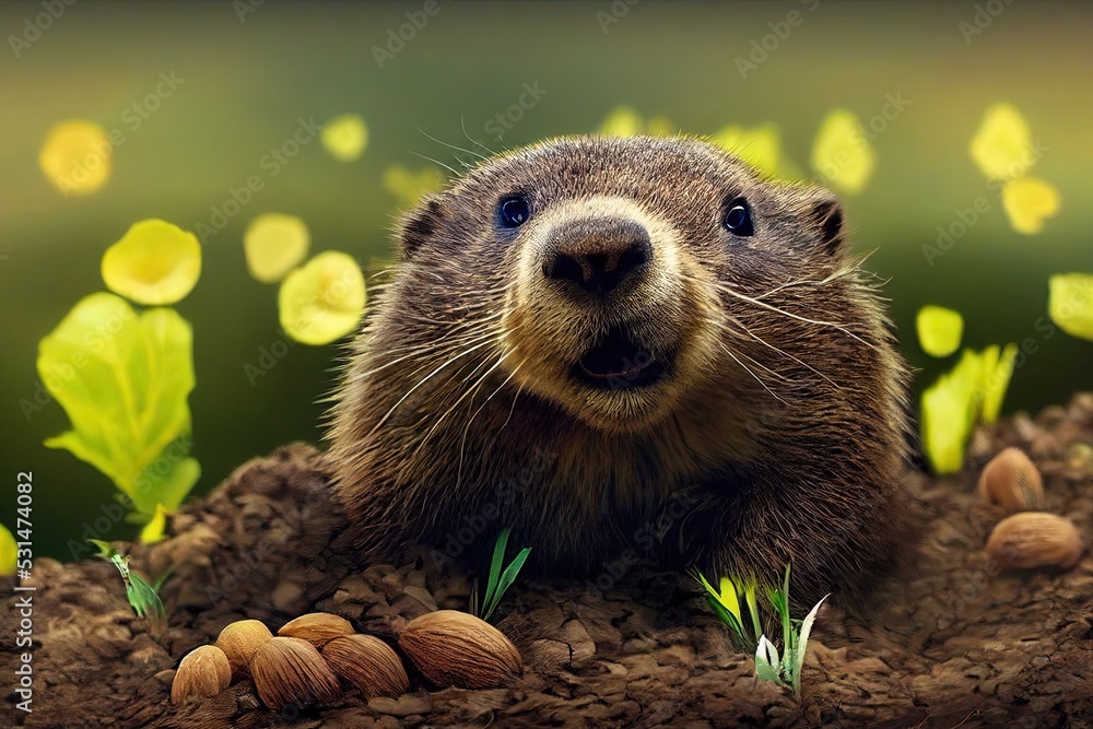 Groundhog sticking its head out of a hole Stock Illustration Adobe Stock