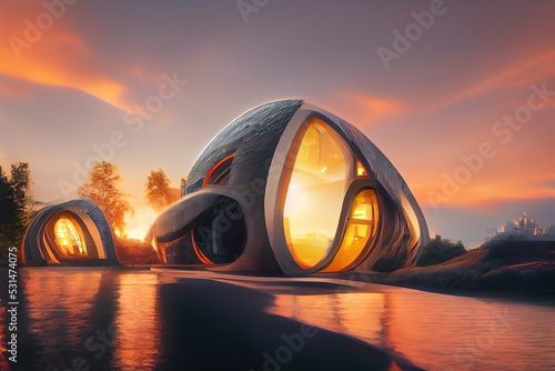 Futuristic house on a lake