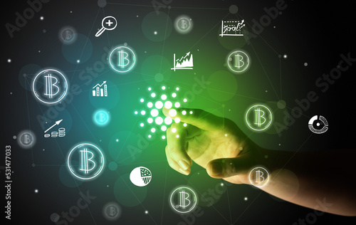 Wallpaper Mural Businessman finger touching on screen multimedia interface with hand drawn currency icons Torontodigital.ca