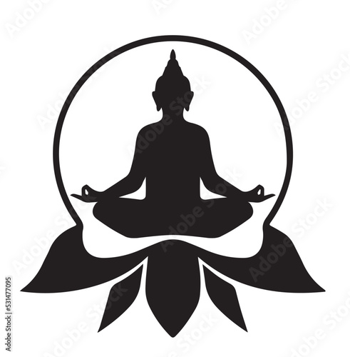 Seated Buddha meditating a white background