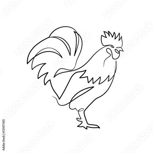 Continuous line drawing of rooster chicken animal farm