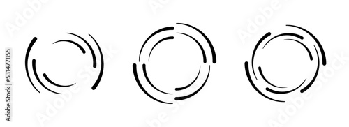 Circle speed lines for emblem, design and comic book. Abstract round geometric shape. Manga graphic speed striped texture. Circular motion lines. Vector illustration isolated on white background.