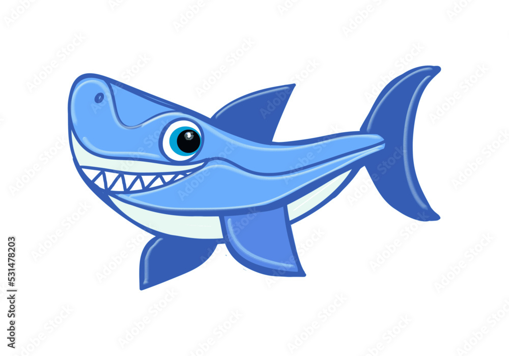 Fototapeta premium Shark, cartoon character, color drawing of an animal, on a transparent background, for print and design