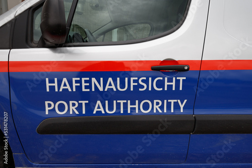 Car of the port authority at nuremberg harbour, germany.