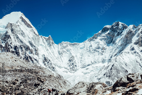 Epic Khumbu Glacier on the way to Everest Base Camp in Himalaya mountains. EBS Trekking Route.