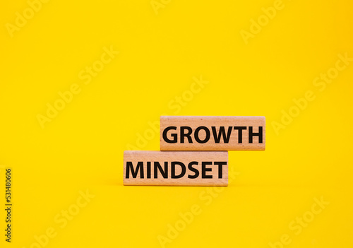 Growth Mindset symbol. Concept word Growth Mindset on wooden blocks. Beautiful yellow background. Business and Growth Mindset concept. Copy space