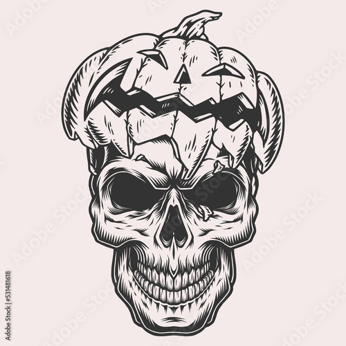 Halloween skull monochrome logotype vintage