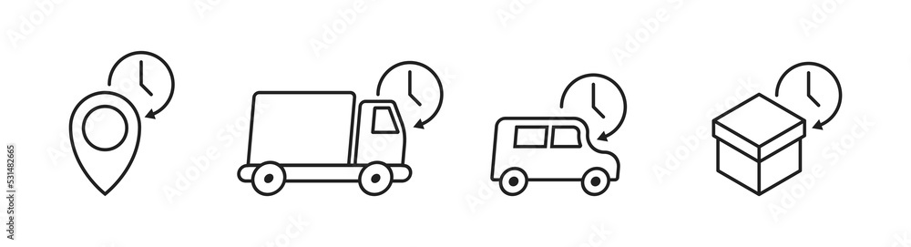 Express delivery, fast delivery icon set. Truck, map pin, stopwatch and box icon. Vector EPS 10 Express delivery, fast delivery icon set. Truck, map pin, stopwatch and box icon. Vector EPS 10