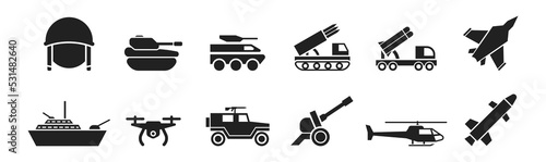 Military, war, army black icon set. Vector EPS 10 photo