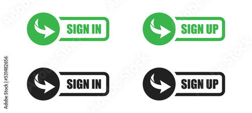 Sign in and Sign up icon, button set with arrow. Vector EPS 10