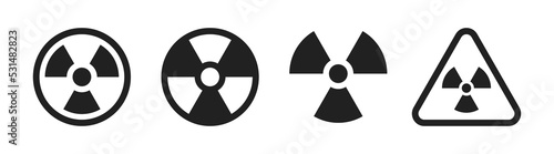 Radioactive symbol, icon set in round and triangle. Vector EPS 10