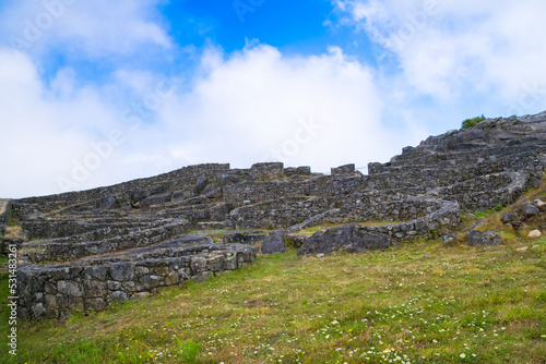 Archaeological ruins of Castro of Santa Trega on hillside, A Guarda, Pontevedra, Galicia, Spain