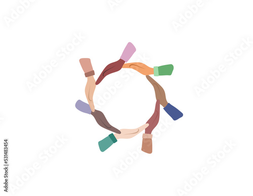 The concept of inclusion, equality and diversity. Diverse hands form a circle. Place for an inscription