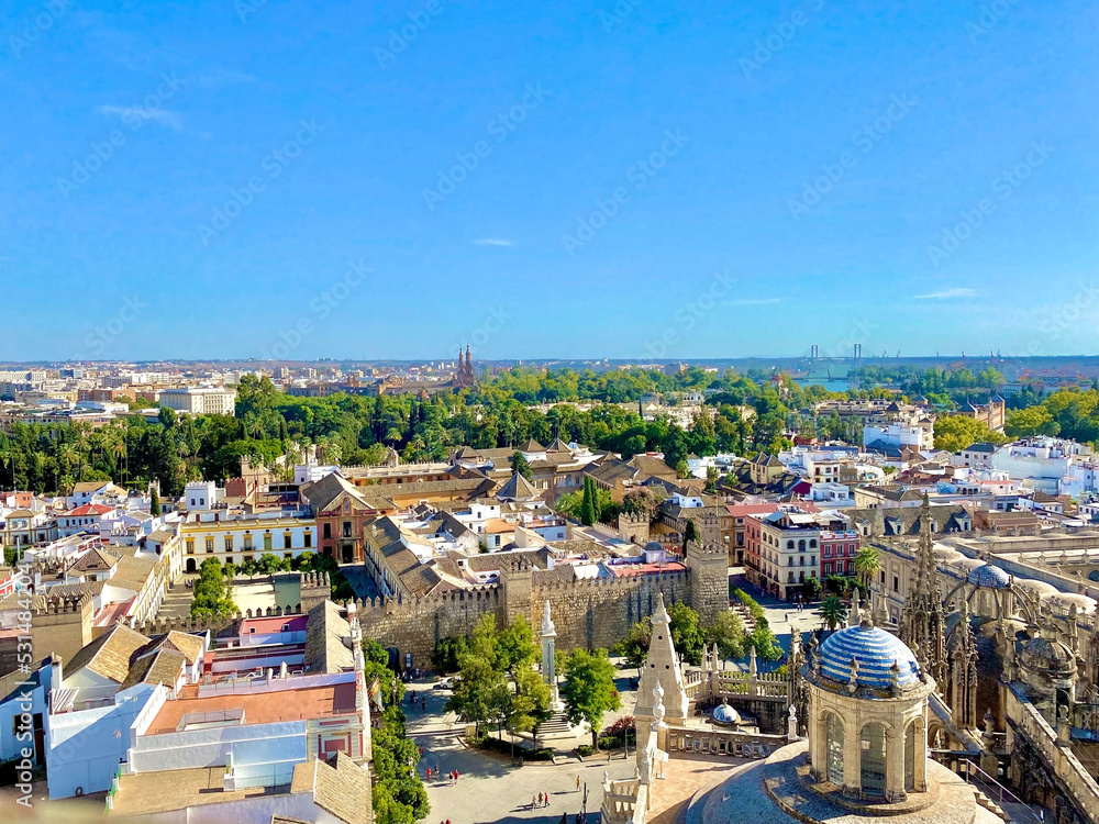 high angle view of beautiful Seville, Andalusia, Spain. the capital and largest city of the Spanish autonomous community of Andalusia and the province of Seville. High quality photo