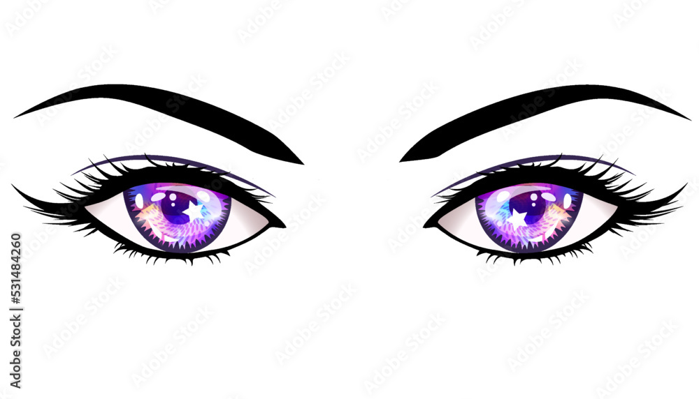 Purple eyes anime girl in manga style. Purple eyes anime girl in manga style.