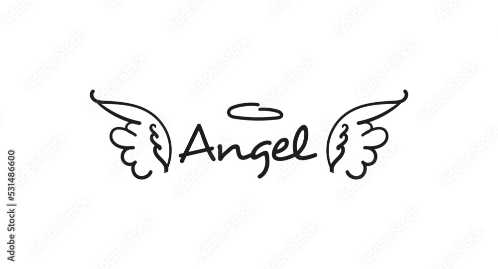 Angels wings with halo. Hand drawn vector feather angel. Handdrawn sketch feathers bird Angels wings with halo. Hand drawn vector feather angel. Handdrawn sketch feathers bird