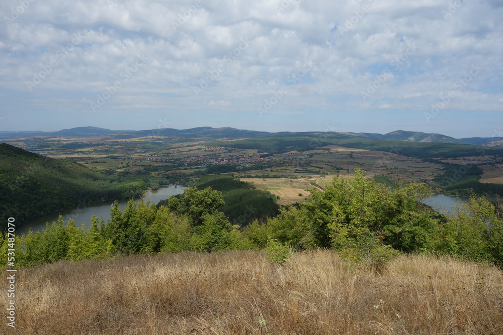 Naklejka premium landscape autumn view of the river and the village