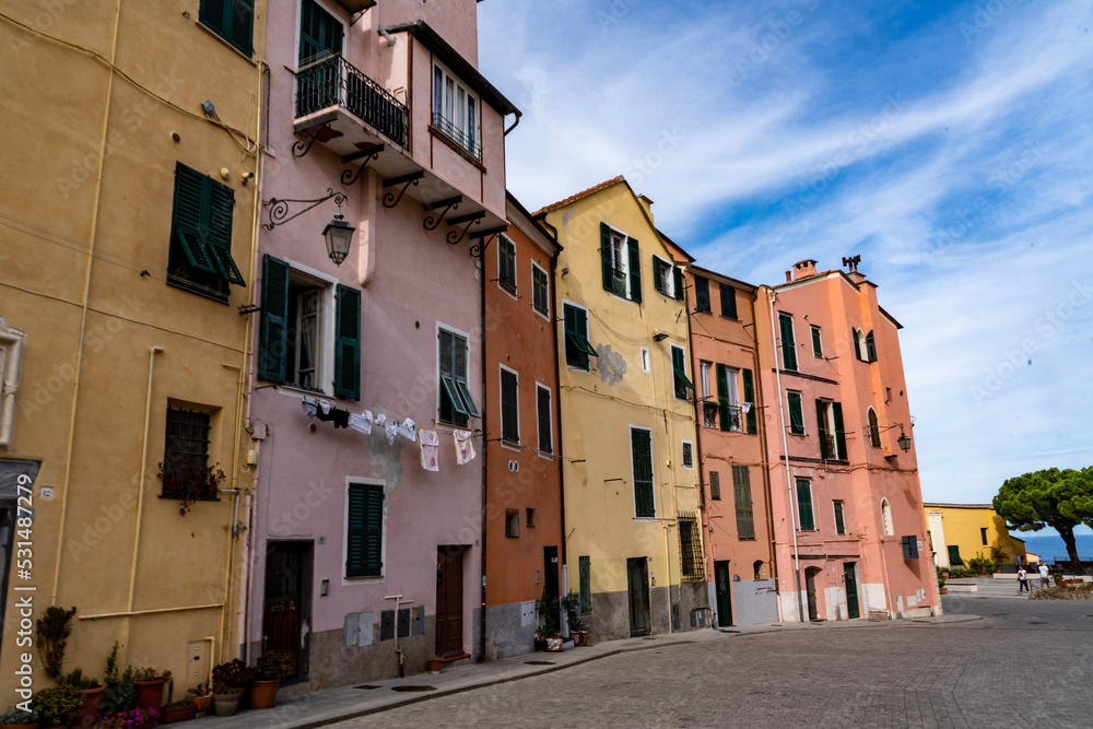 colorful houses in the old town of Imperia, Italy 